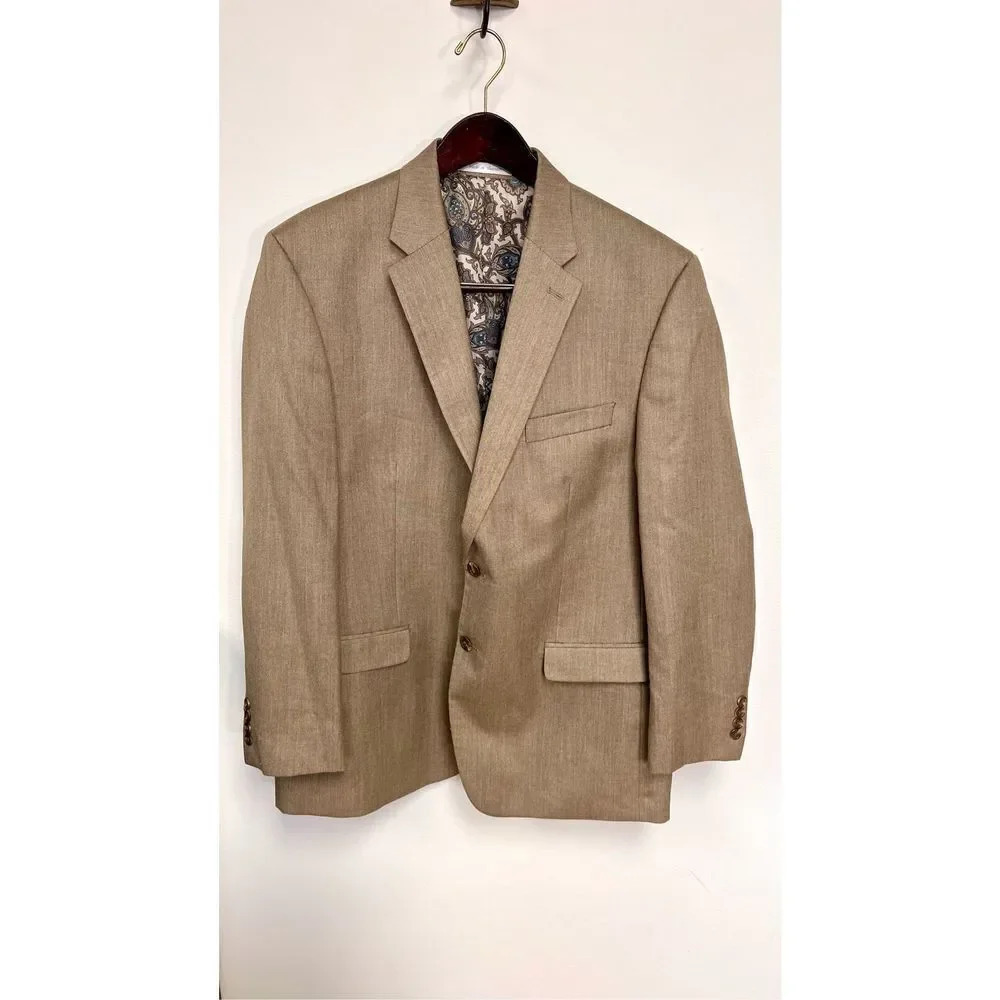 Chaps Mens Beige Poly Rayon Linen 2 Button‎ Notch Lapel Blazer Jacket Large